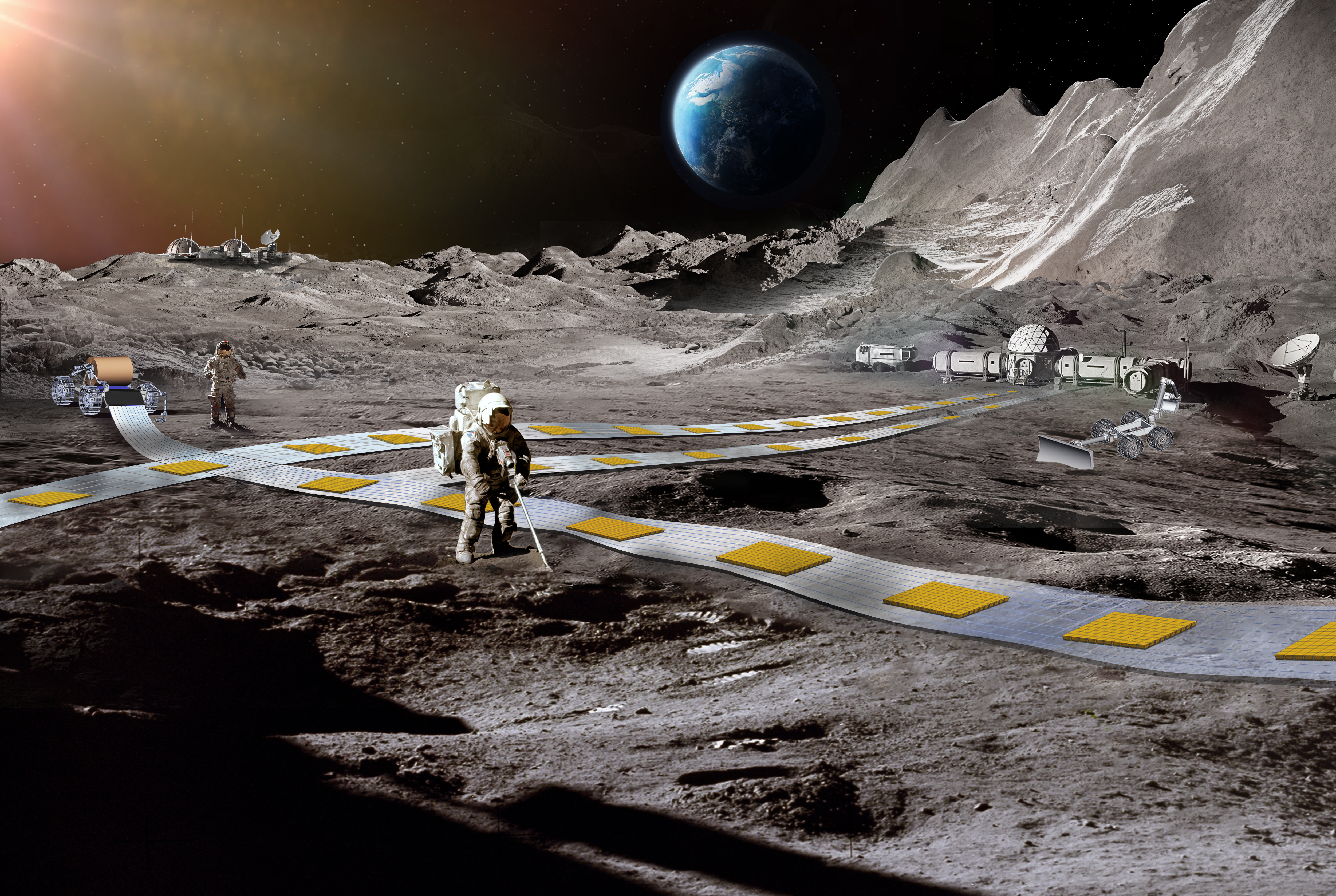 concept of NASA's levitating robot train on the Moon