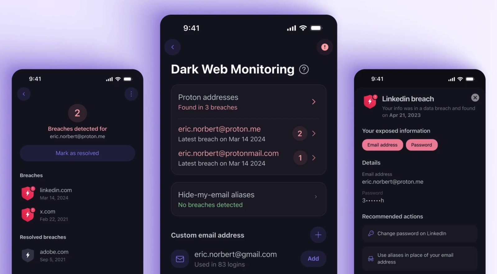 Dark Web Monitoring in Proton Pass.