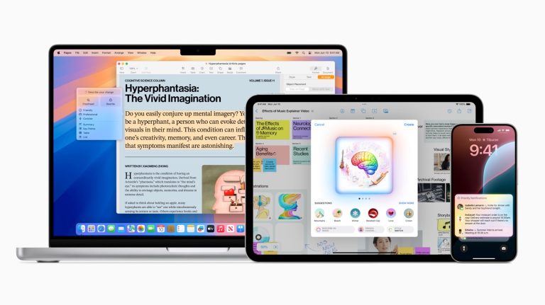 Apple Intelligence running on iPhone, iPad, and Mac.