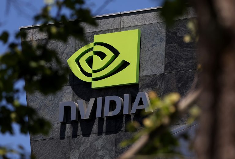 Nvidia logo on a sign.