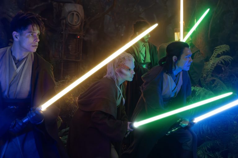 Yord Fandar (Charlie Barnett), Jedi Padawan Jecki Lon (Dafne Keen) and Master Sol (Lee Jung-jae) in The Acolyte.