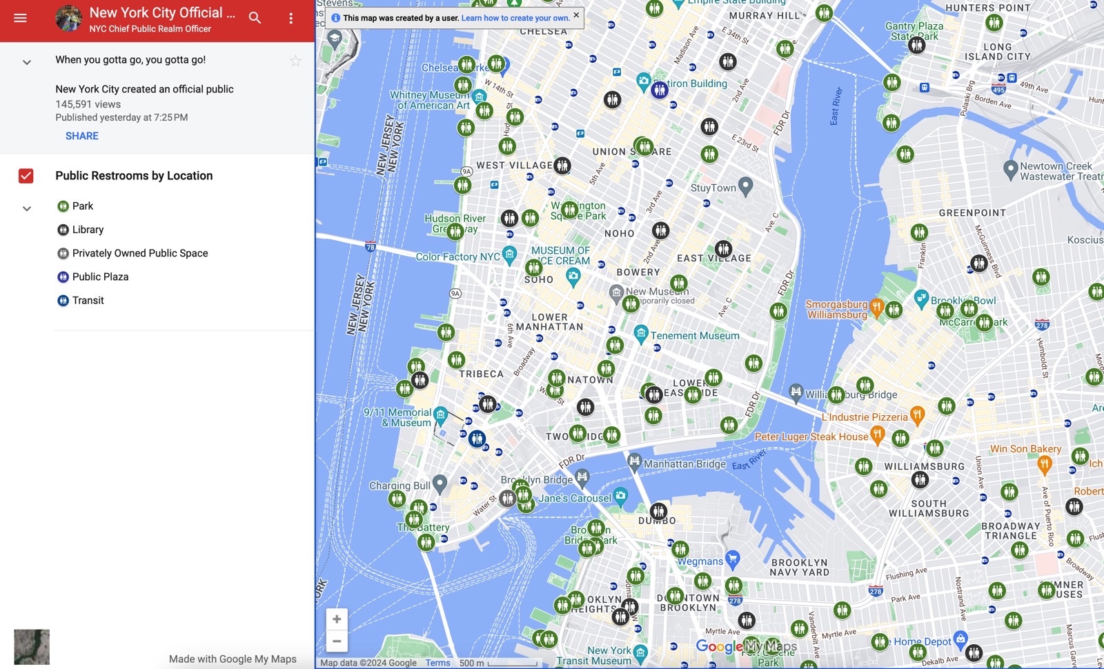 What you'll see in Google Maps when you load the custom map.