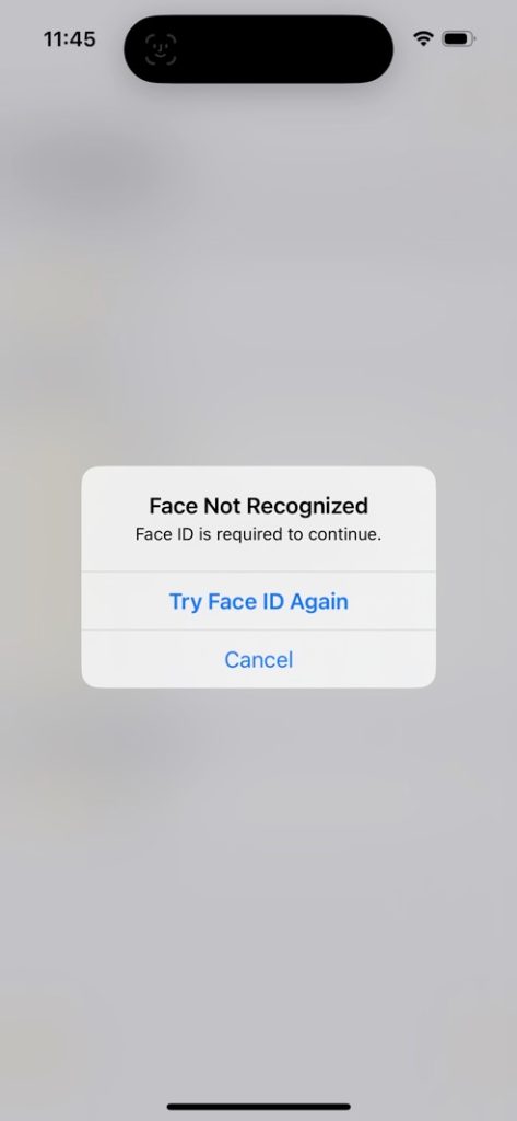 If Face ID authentication fails, you won't be able to open the app.