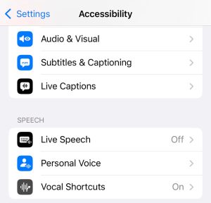 The new Vocal Shortcuts menu.