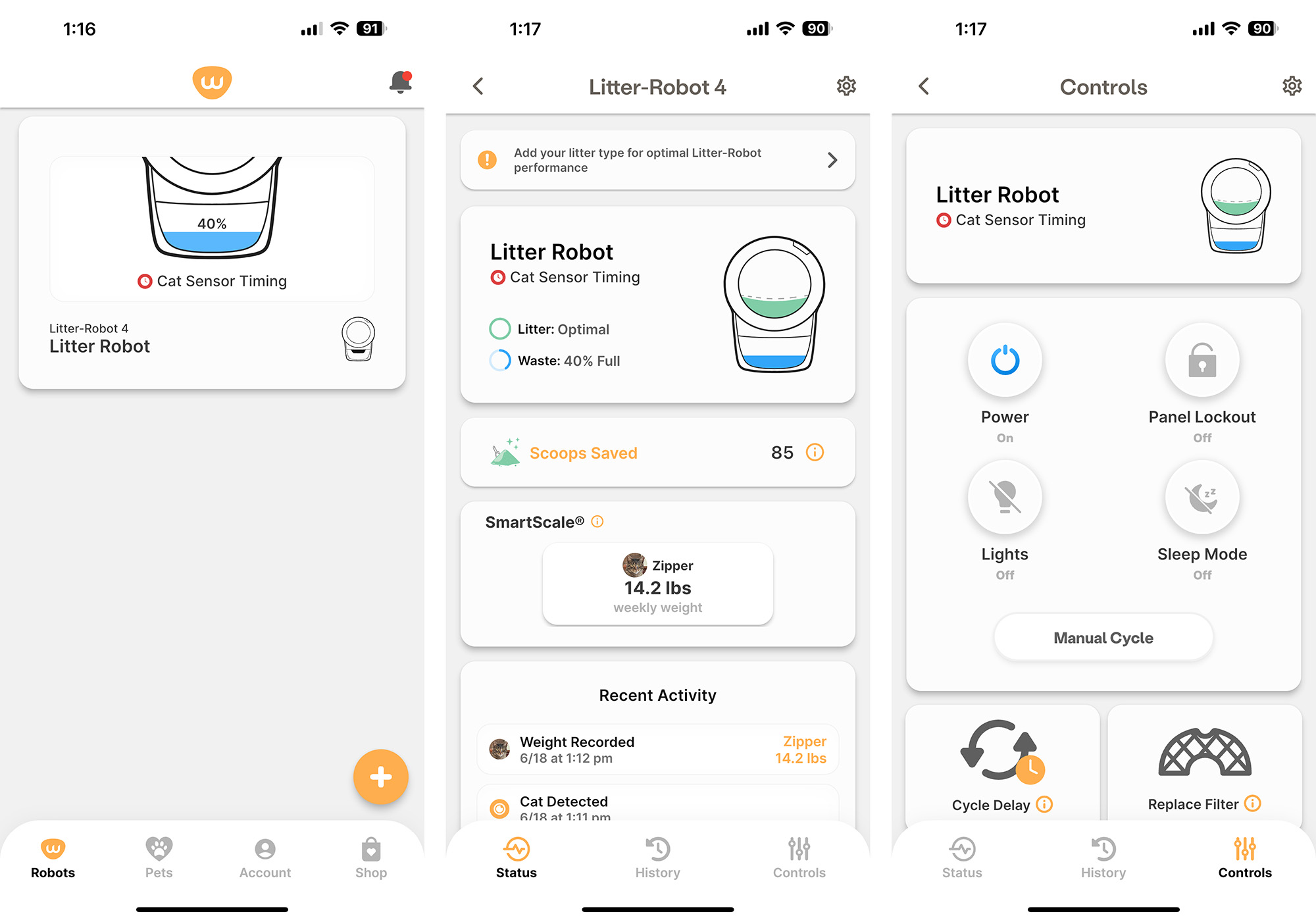 Litter-Robot app screenshots