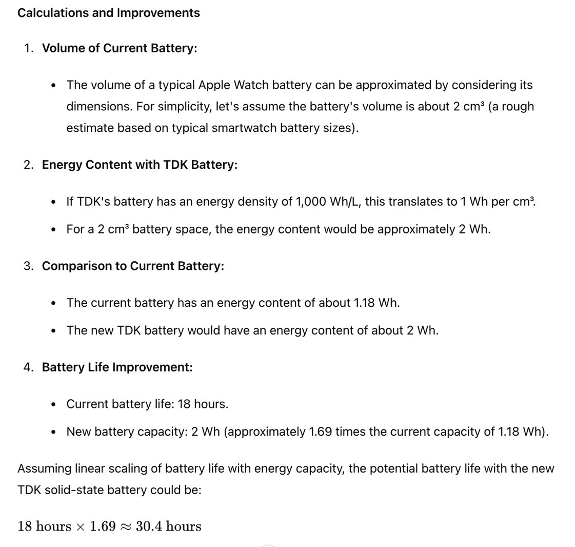 حسابات بطارية Apple Watch من ChatGPT لبطارية TDK الجديدة.