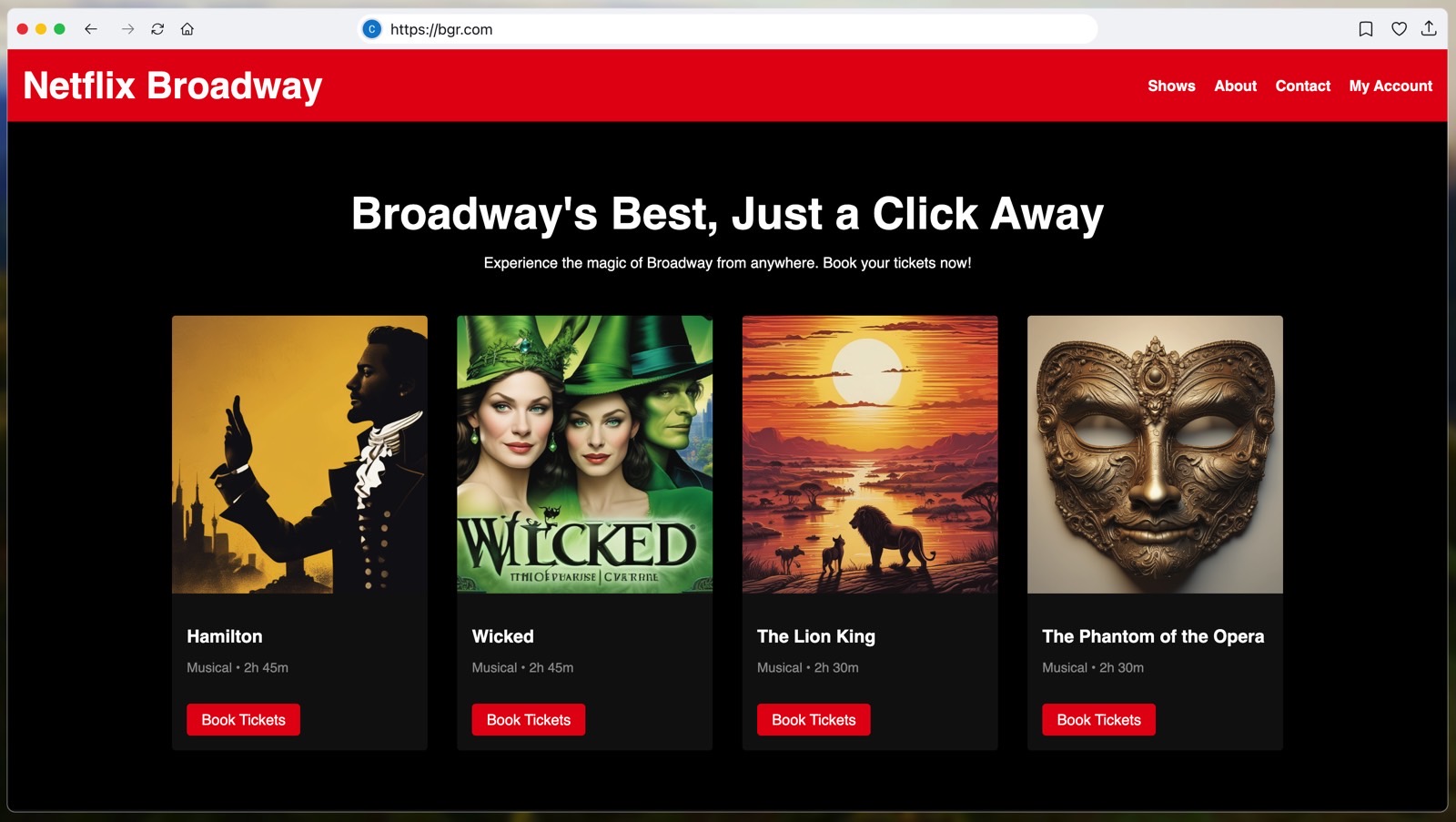 Fake AI Netflix website selling Broadway tickets.