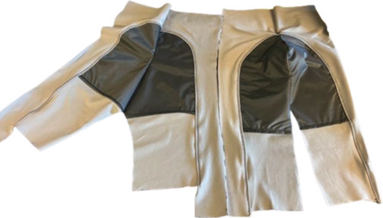 Urine collection garment prototype, back (left) and front (right).