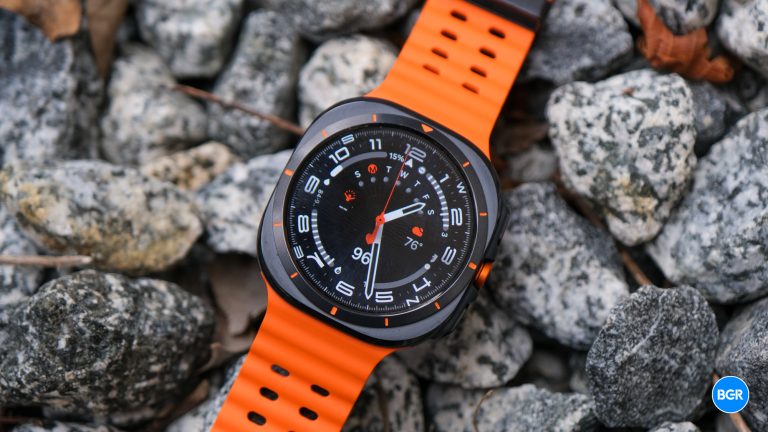 Samsung Galaxy Watch Ultra front on some rocks