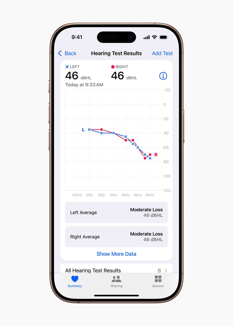 Hearing Test results will appear in the Health app.