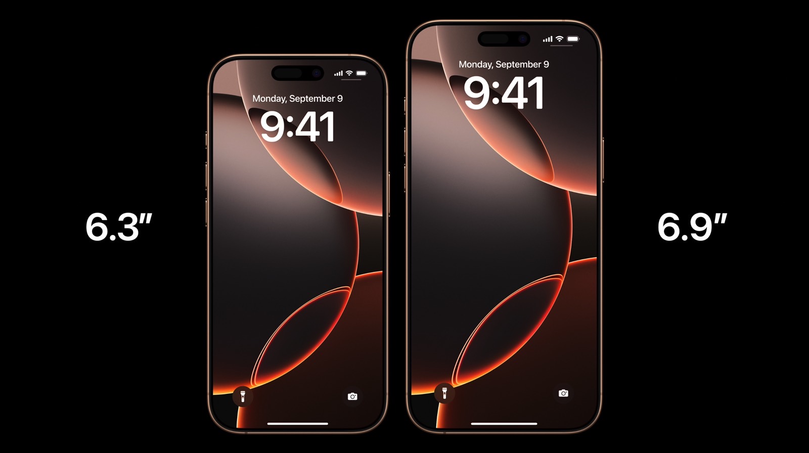 The iPhone 16 Pro and 16 Pro Max screen sizes.