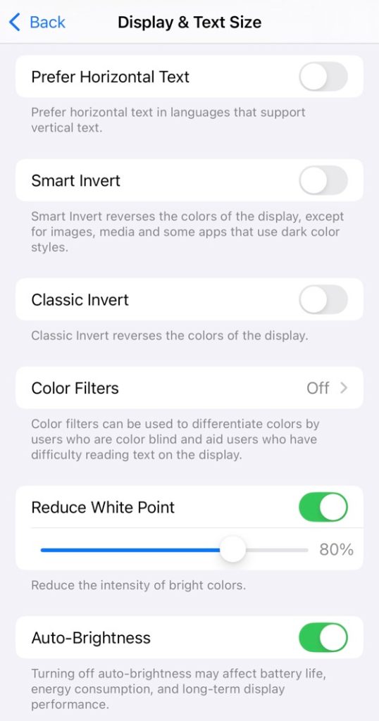 Reduce White Point is an iPhone accessibility setting.