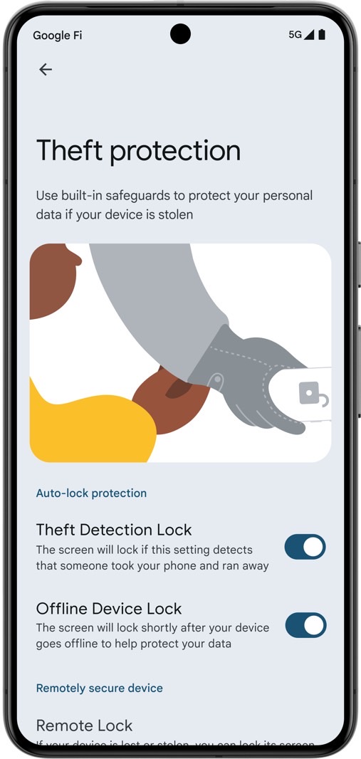 Theft detection lock function for Android smartphones.