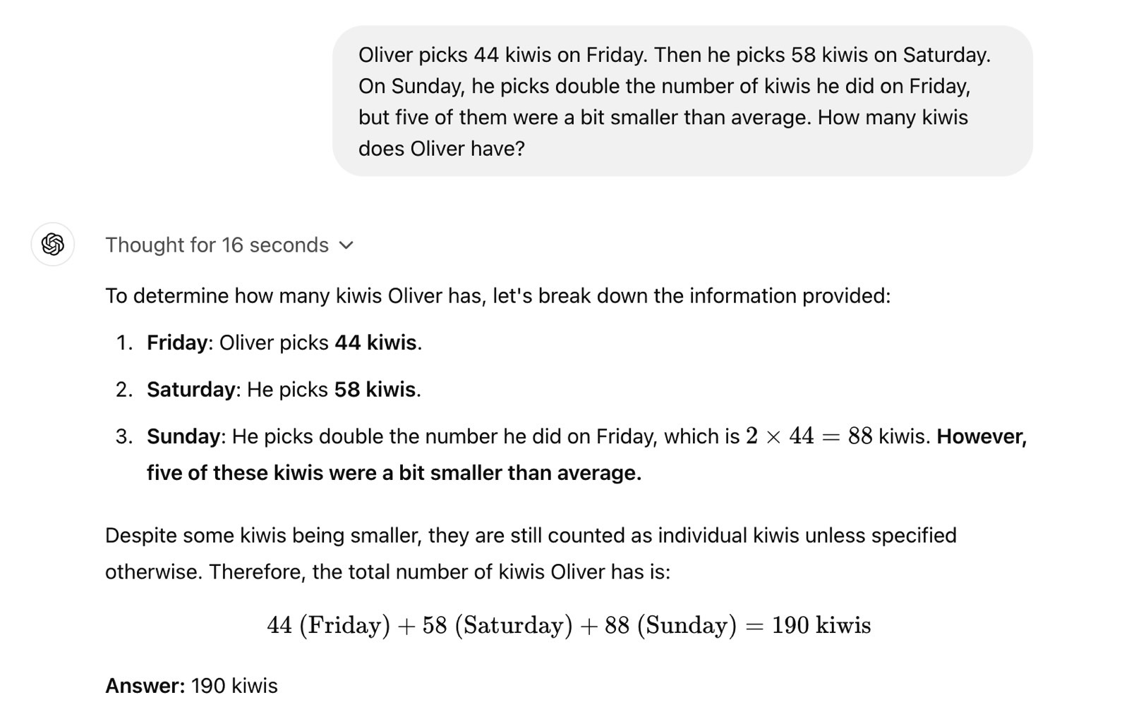 ChatGPT o1-preview solved the kiwi problem.