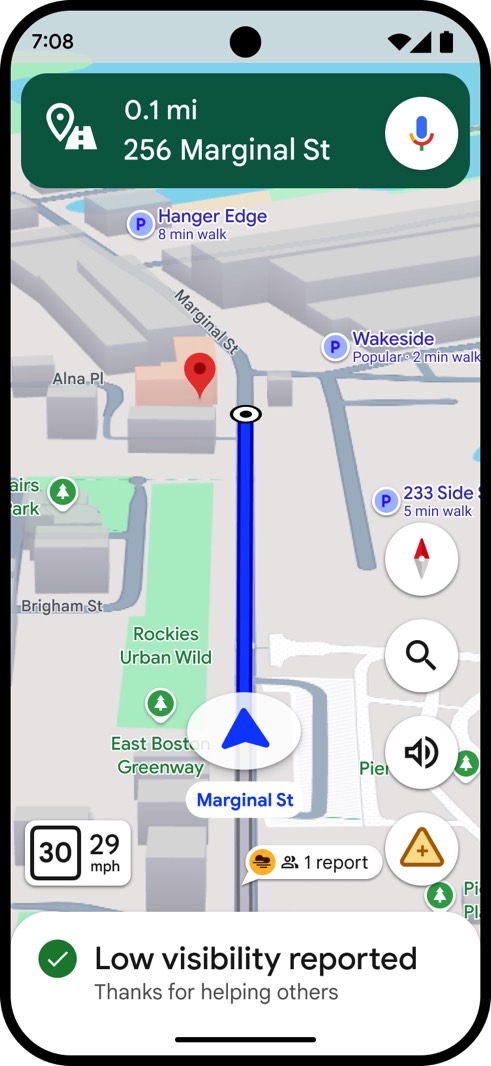 Google Maps will highlight your arrival and inform you about parking options.