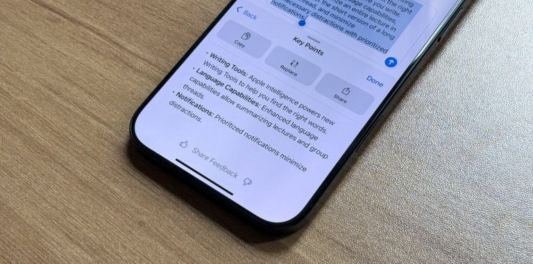 iPhone 16 Pro Max running iOS 18's Writing Tools feature with Apple Intelligence