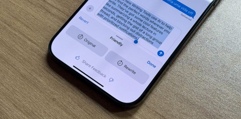 iPhone 16 Pro Max running iOS 18's Writing Tools feature with Apple Intelligence