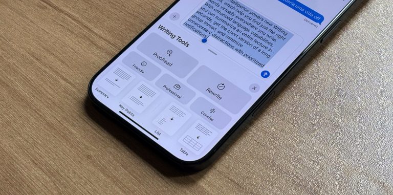 iPhone 16 Pro Max running iOS 18's Writing Tools feature with Apple Intelligence