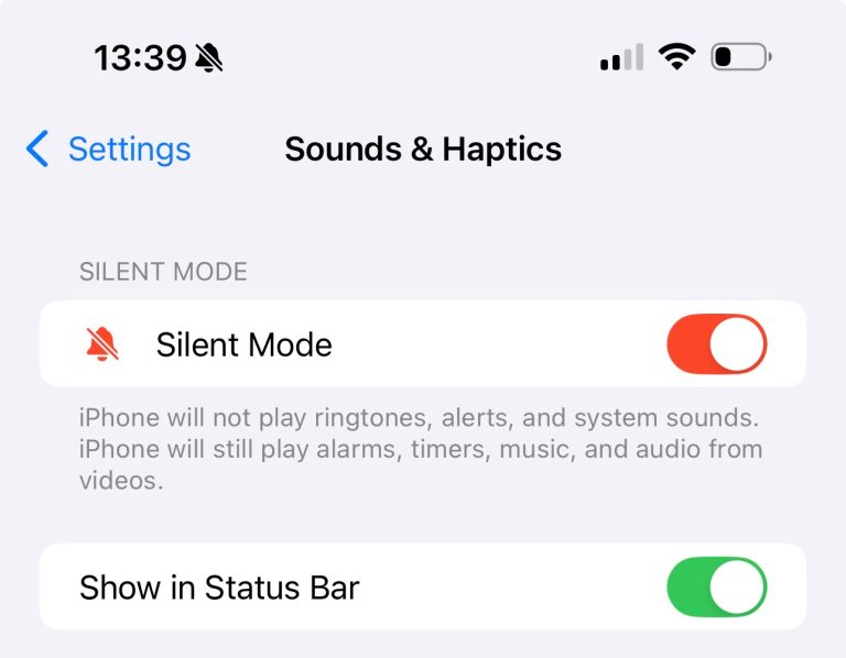 The Settings menu that removes that Silent Mode icon.