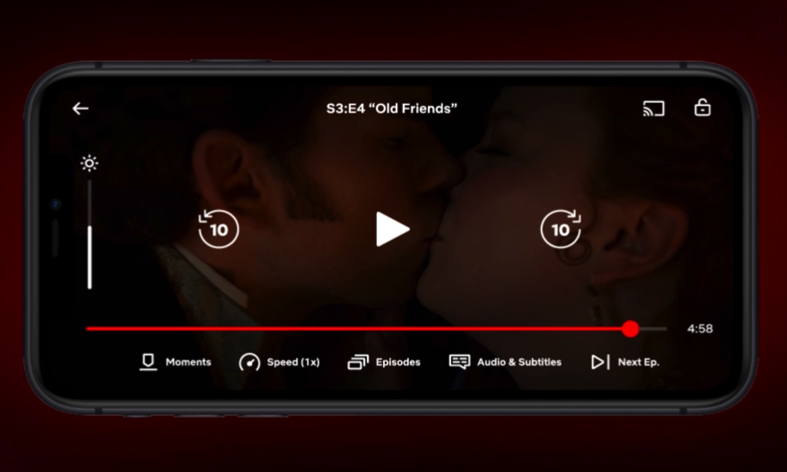 The new Moments option appears when you pause a Netflix title on iPhone.