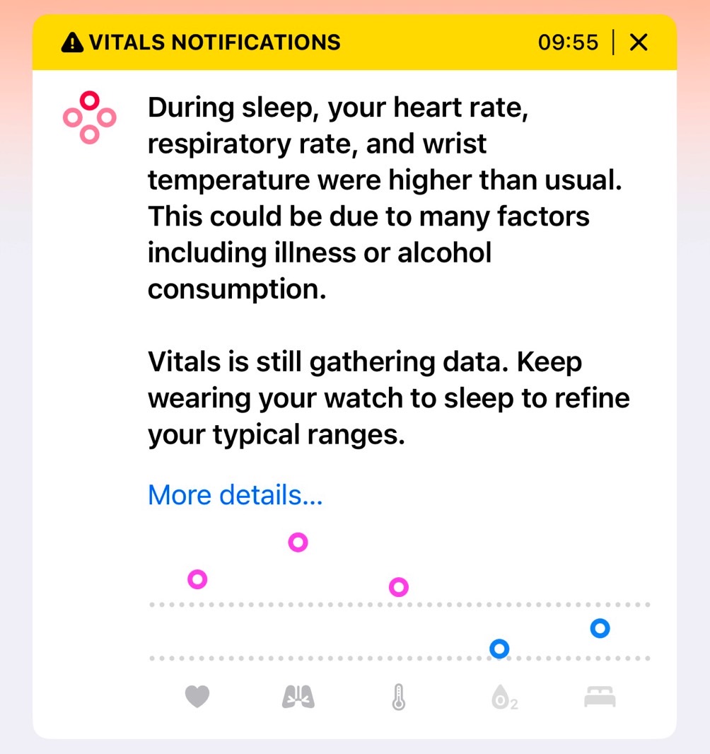 Health app on iPhone warning me my Vitals were all over the place.