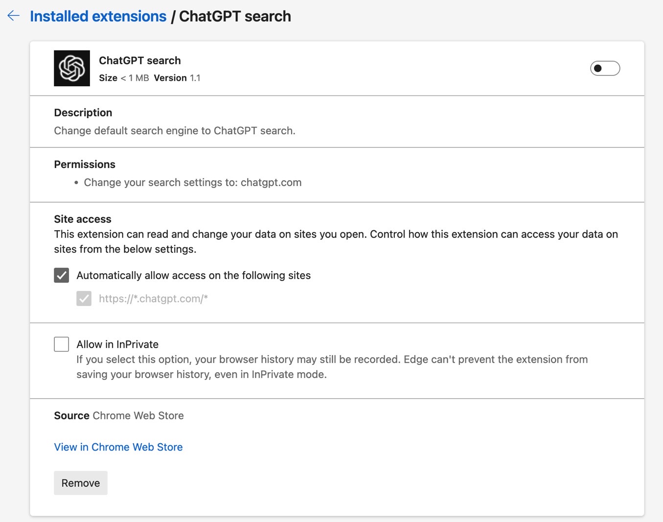 What the ChatGPT Search extension can do in Chrome and Edge.