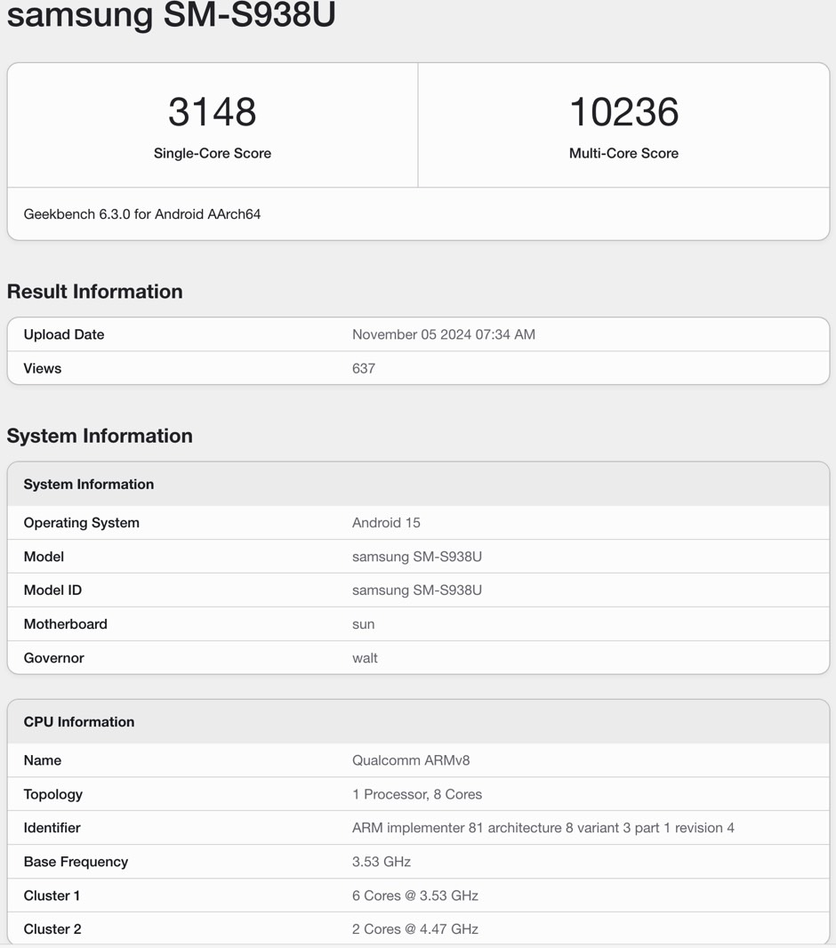 Galaxy S25 Ultra benchmark test from early November 2024.