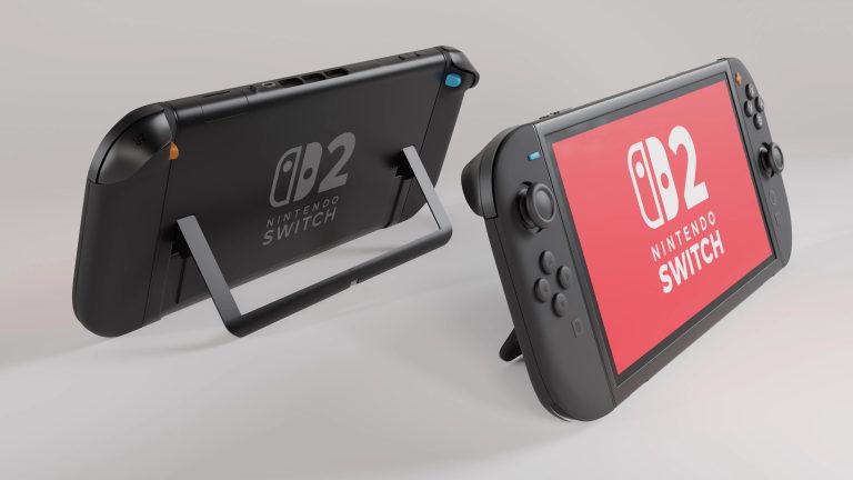 Nintendo Switch 2 concept with the kickstand out.