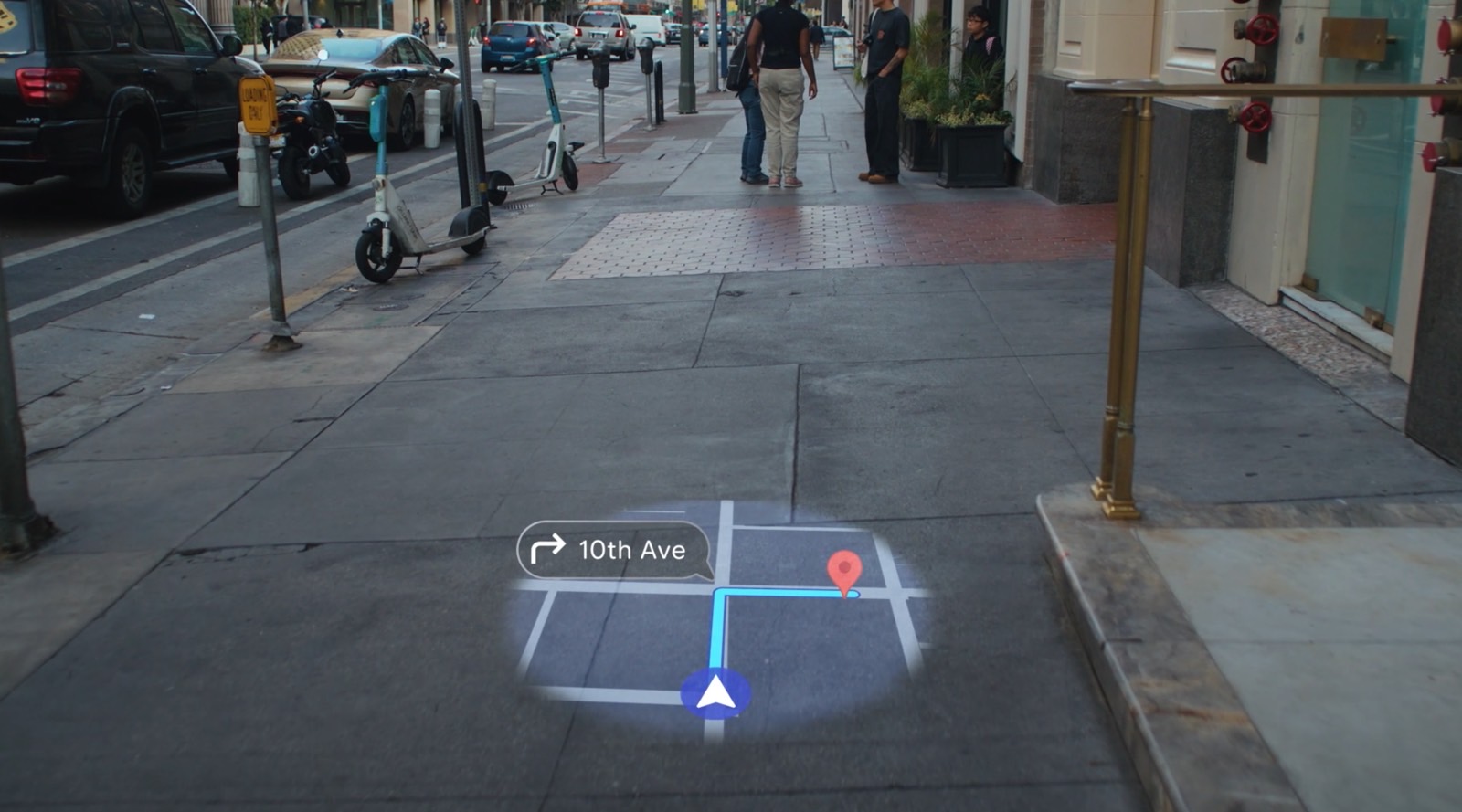 Google Maps AR navigation on smart glasses.