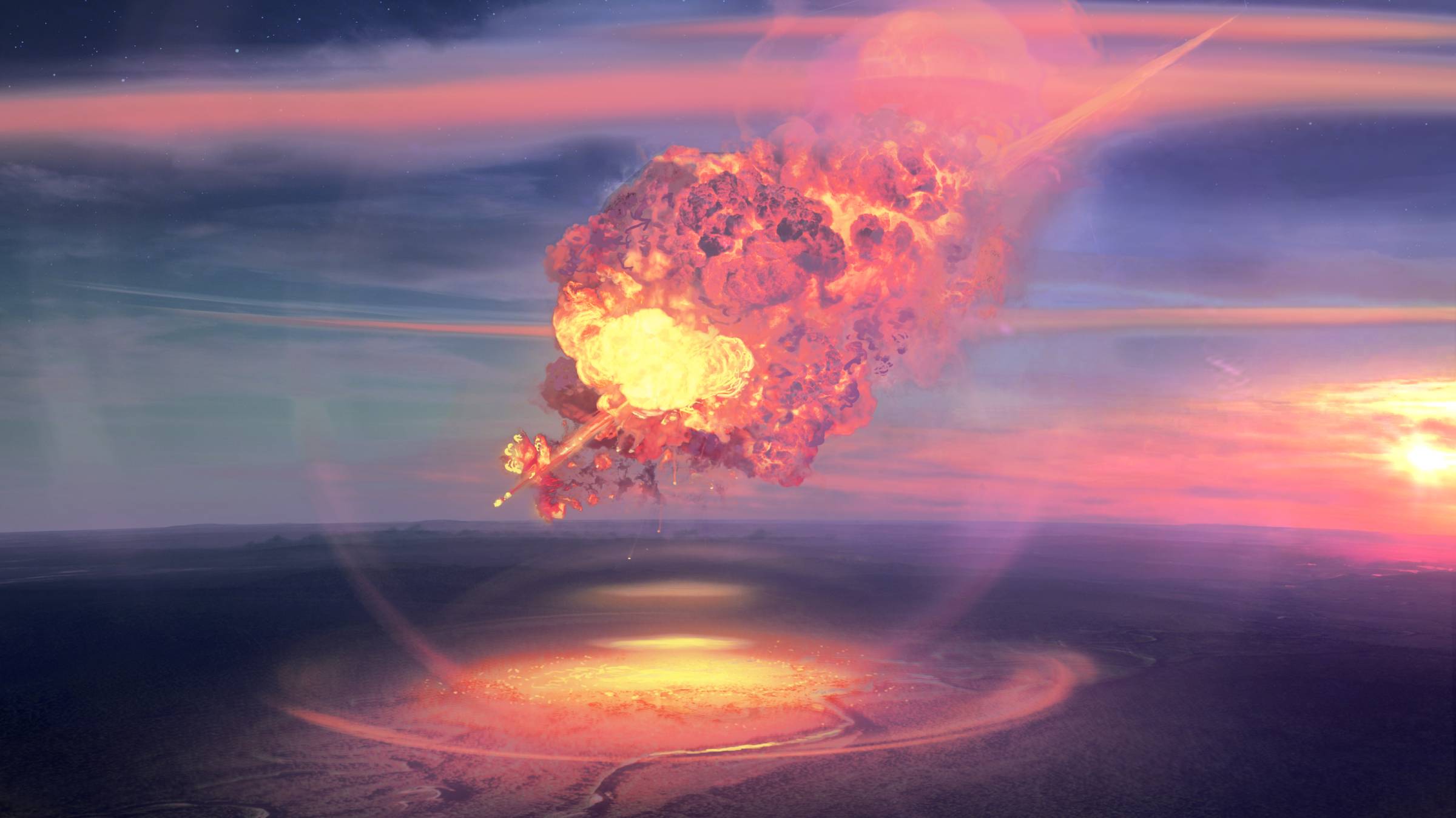 illustration of airburst asteroid explosion like the 1908 Tunguska event