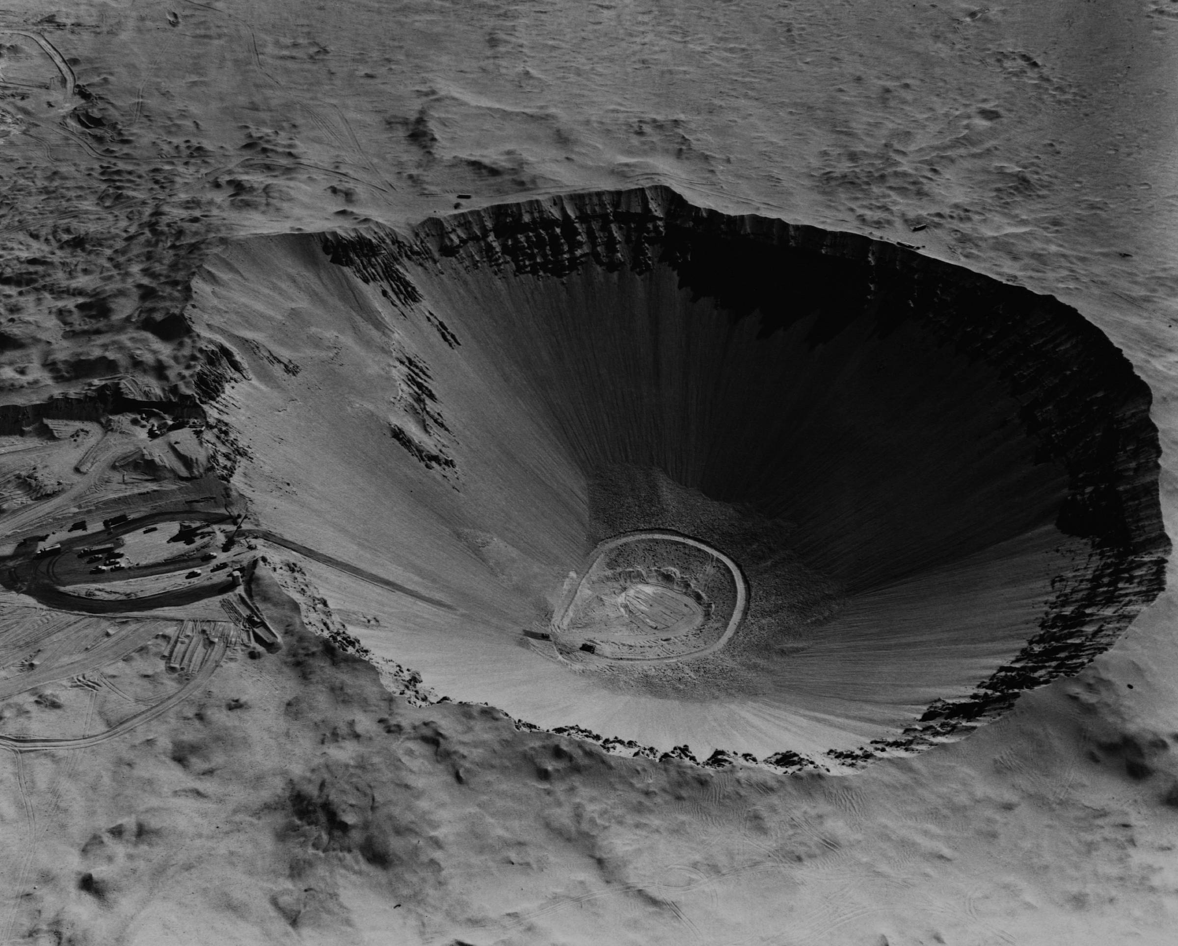 aerial view of Sedan Crater in Frenchman Flat, Nevada, test site for 100-kiloton thermonuclear bomb