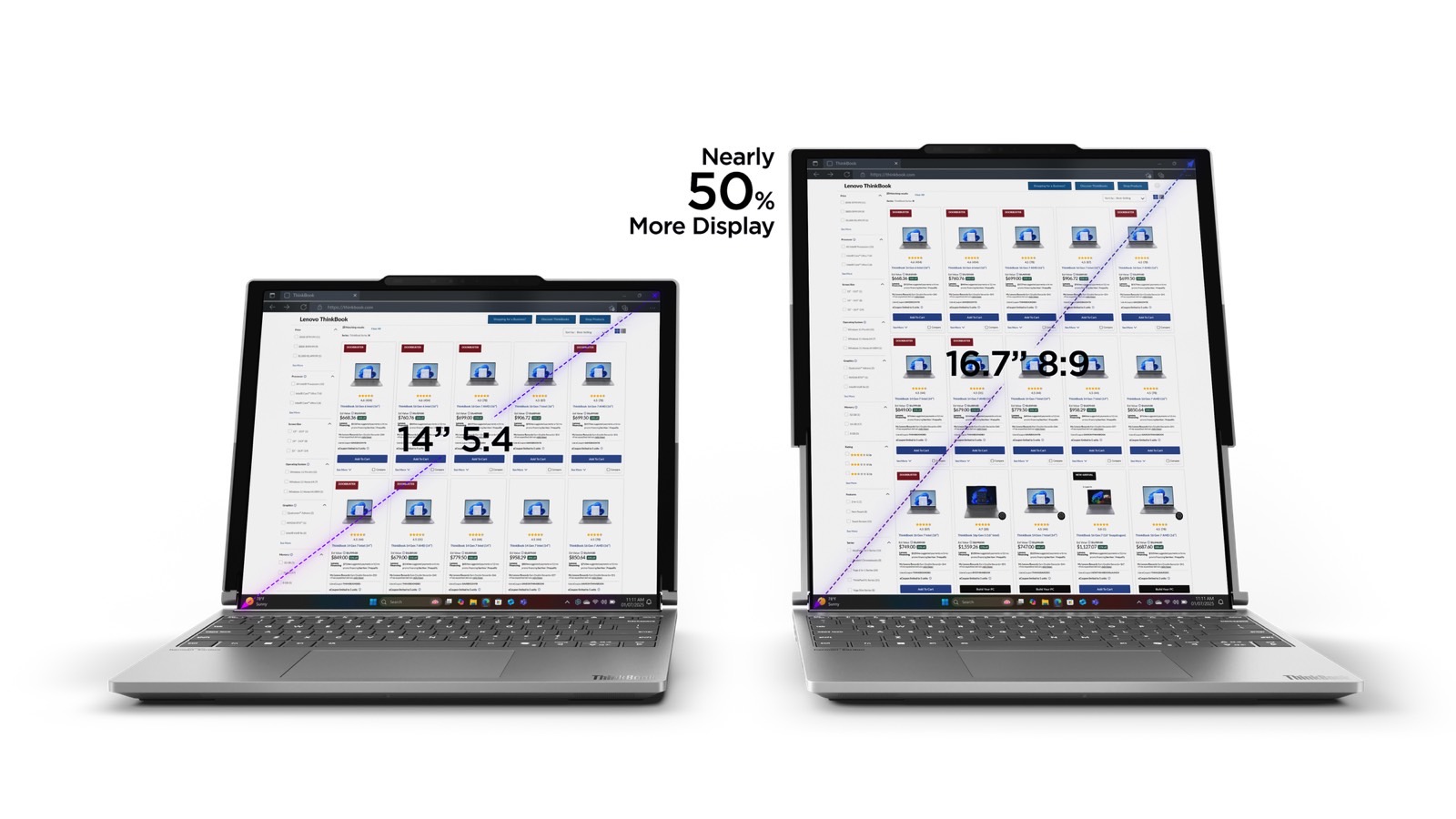 Lenovo ThinkBook Plus Gen 6: Screen rolled down vs. screen rolled up.