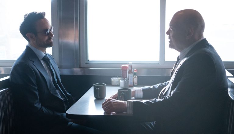 Daredevil/Matt Murdock (Charlie Cox) and Kingpin/Wilson Fisk (Vincent D'Onofrio) in Daredevil: Born Again.