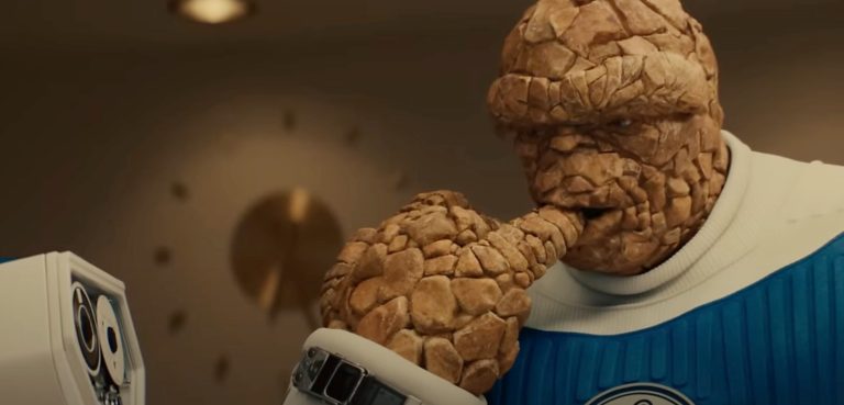 The Thing (Ebon Moss-Bachrach), tasting food in the first Fantastic Four trailer.