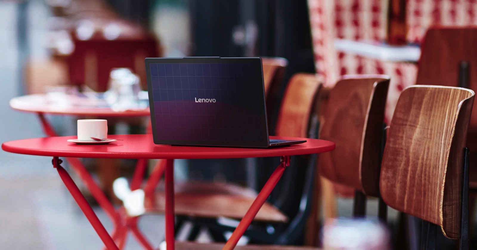 Lenovo Yoga Solar PC concept laptop charging in the sun.