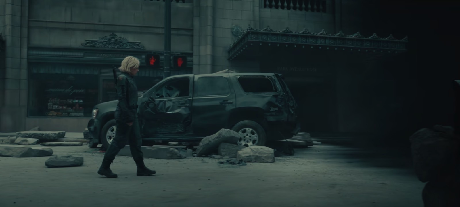 Yelena Belova (Florence Pugh) walking into shadows in Thunderbolts* Super Bowl trailer.