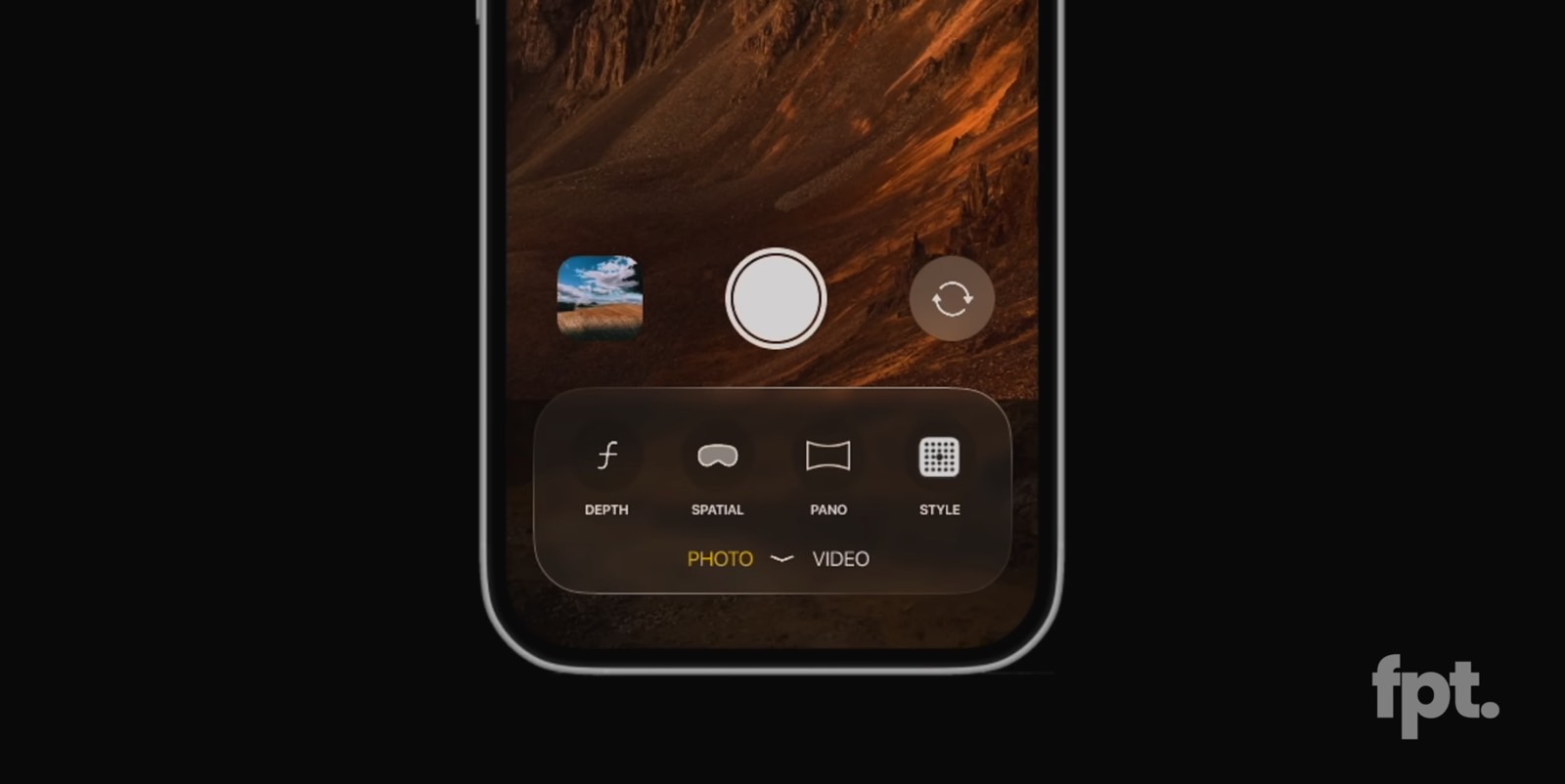 A close-up at the translucent menus in the iOS 19's purported Camera app redesign.