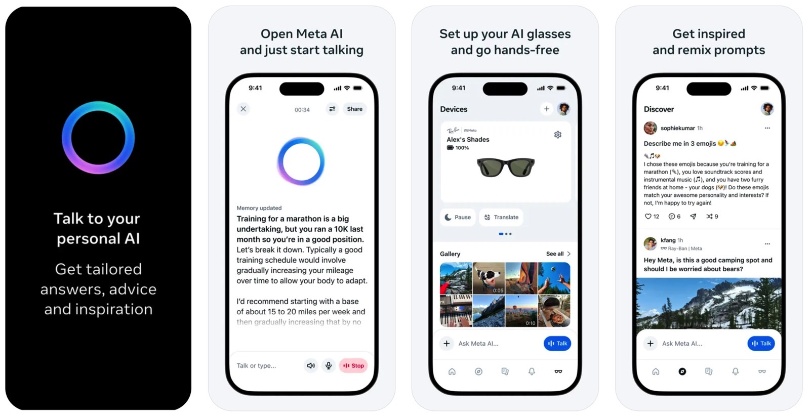 Meta AI iPhone app screenshots from App Store listing.