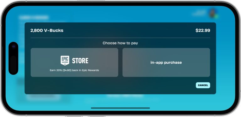 New purchase options in Fortnite on iOS.