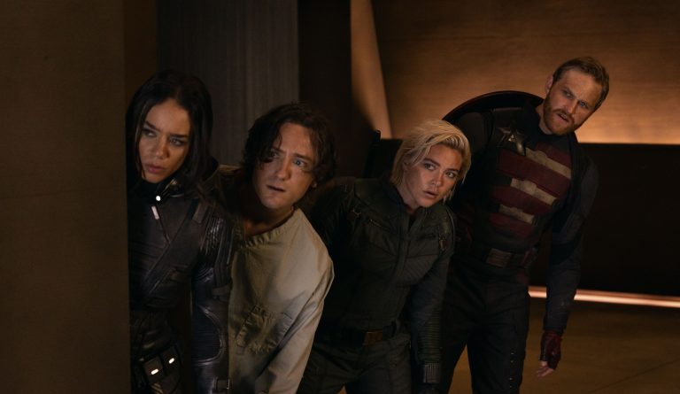 (L-R) Ghost (Hannah John-Kamen), Bob (Lewis Pullman), Yelena Belova (Florence Pugh) and John Walker (Wyatt Russell) in The New Avengers.