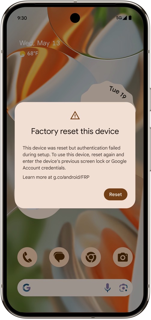 Factory reset warning.