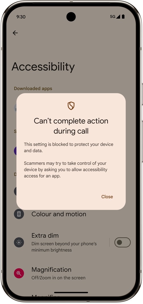 Android will block using certain apps during a potentially scammy call.