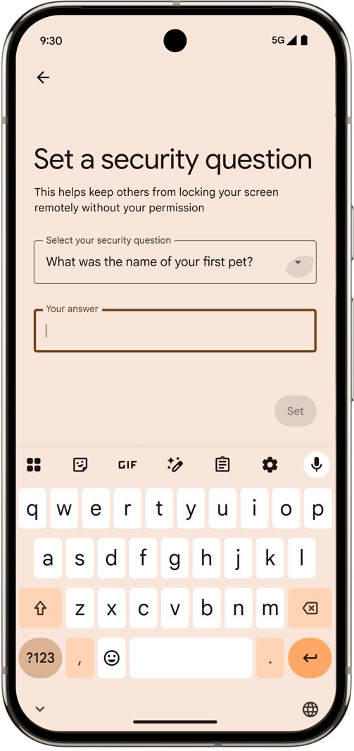 Setting a security question for Remote Lock.