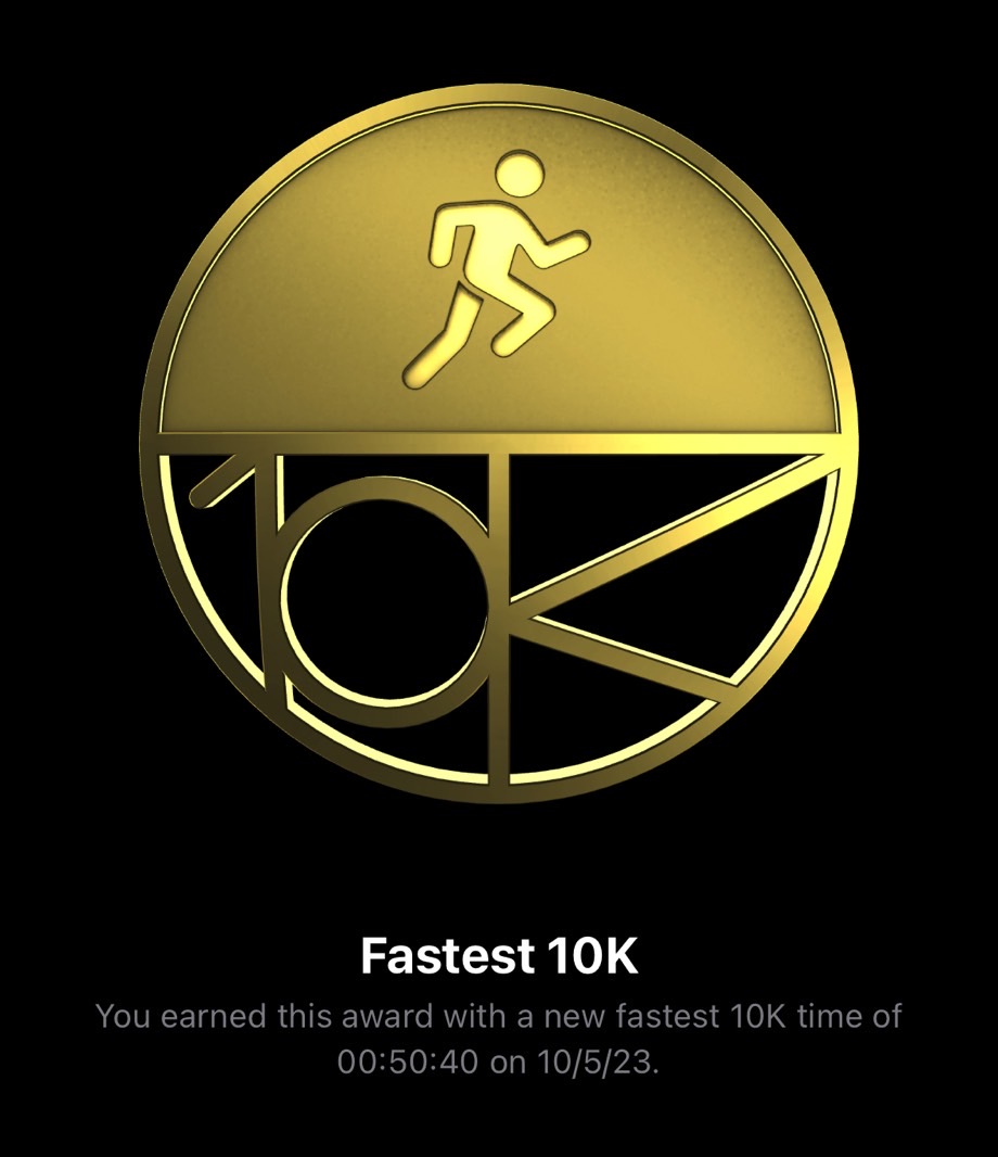 My fastest 10K, according to the Fitness app.