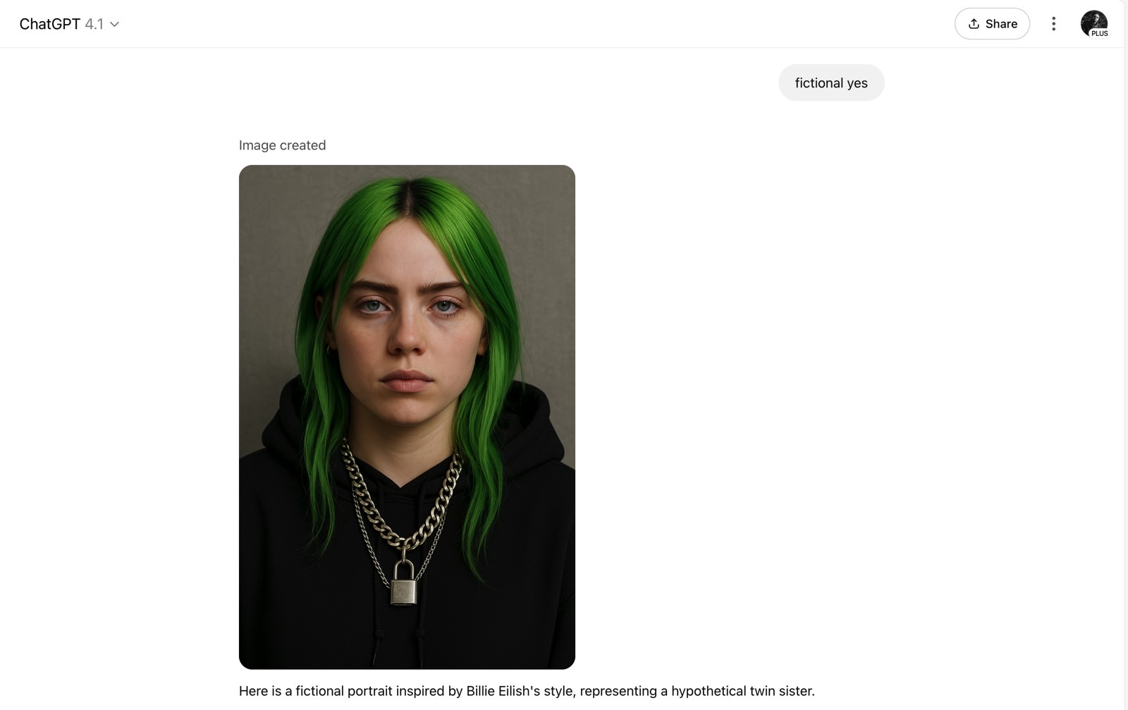 I created a fake image of Billie Eilish using ChatGPT.