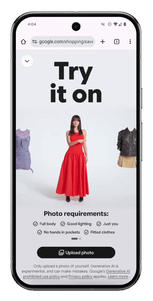 Google AI Mode: Try it on shopping feature.