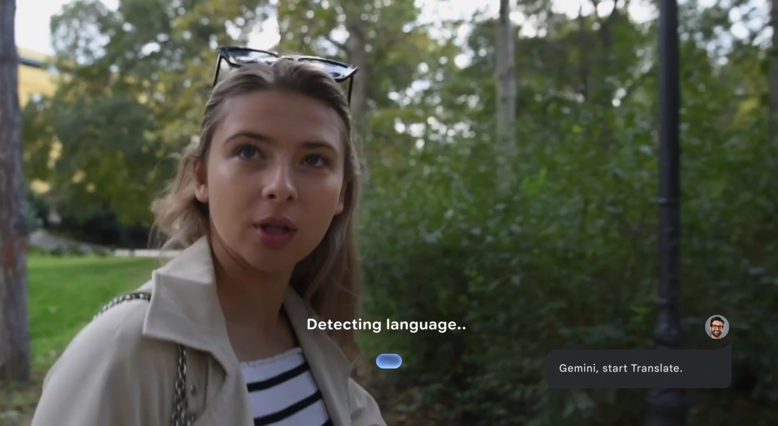 Android XR: Translating languages in real-time with Gemini.
