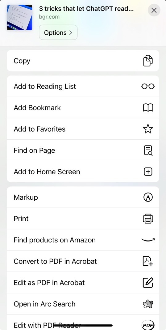 Look for the Print menu in the Share sheet.