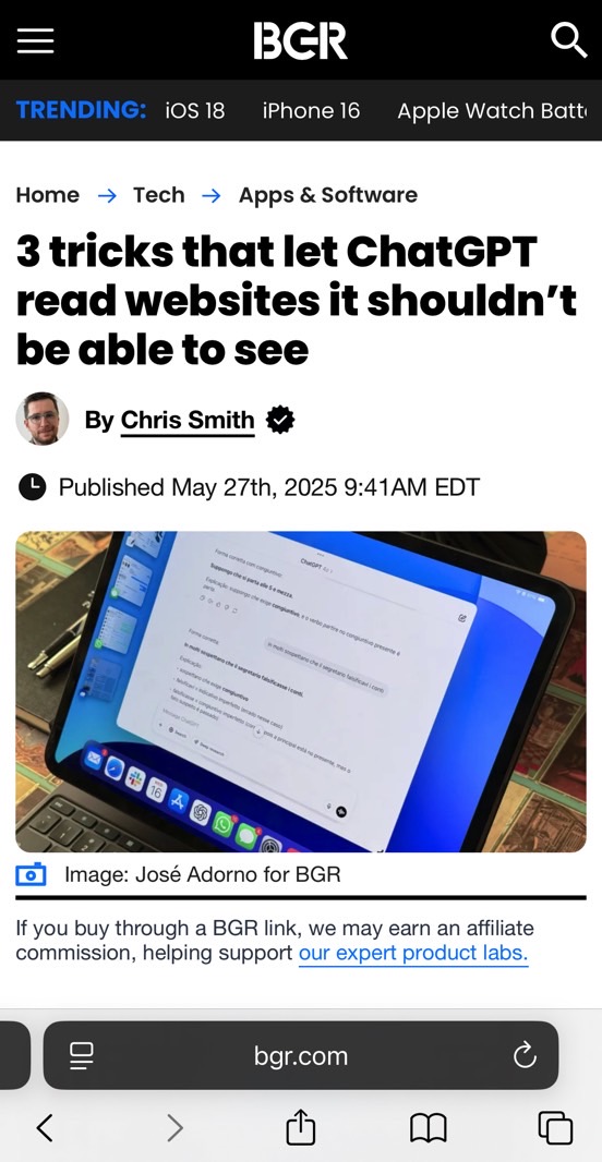 The web page we're about to print to PDF using the Share button at the bottom.