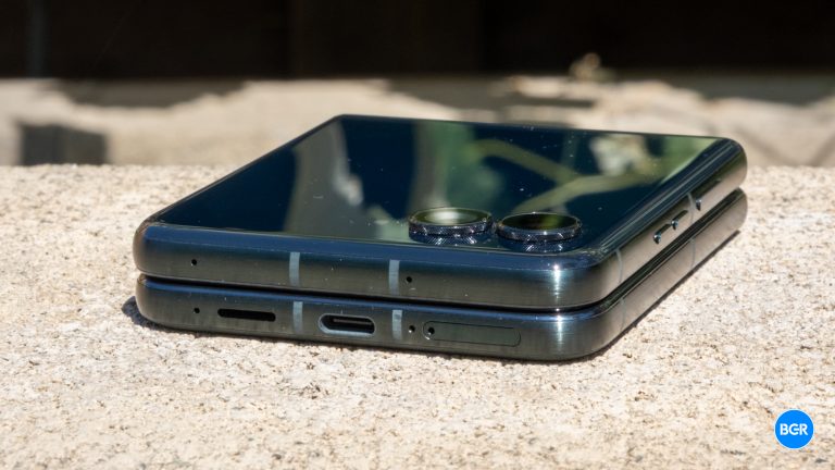 2025 Motorola Razr folded on a wall.